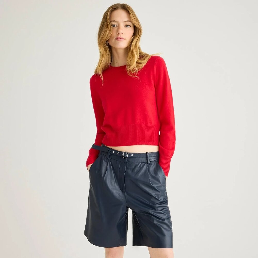 NWT J.Crew Cashmere Shrunken Crewneck Sweater in Classic Red Pullover S
